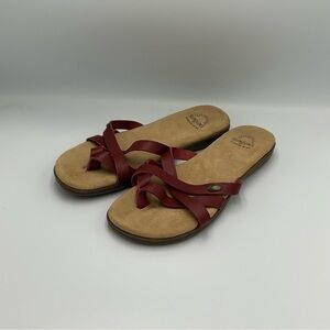 Bass Sunjuns Sharon Leather Sandals Red Burgundy Slip On Size 7 Straps Shoes